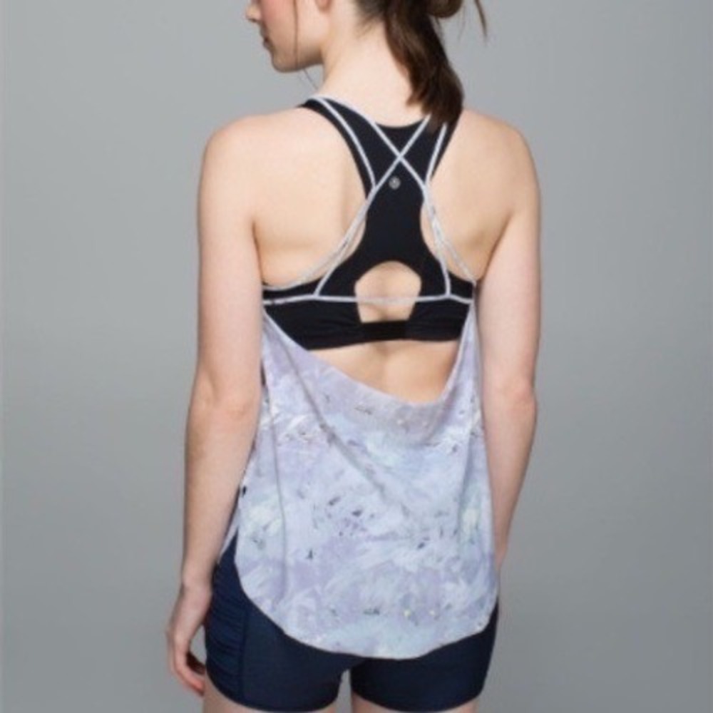 Lululemon Water Sea Me Run Singlet Tank Blush Illusion White‎ Open Cross Back 6